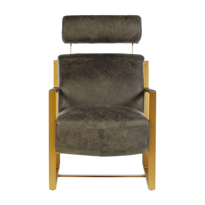 MKD - Hoxton Grey Leather Lounge Chair with Rose Gold Finish Frame