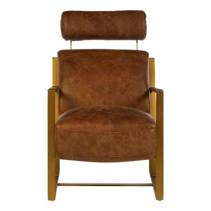 MKD - Hoxton Light Brown Leather Lounge Chair With Iron Frame