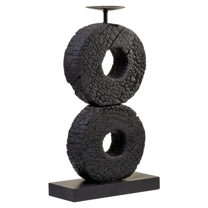 MKD - Fidel Large Charred Black Mango Wood Log Candle Holder