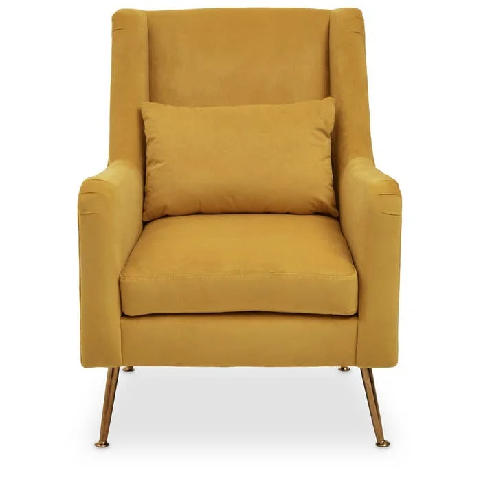 MKD - Doucet Yellow Velvet Chair With Gold Finish Legs
